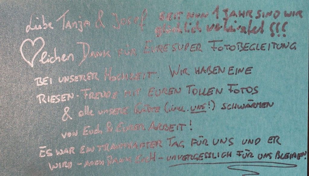 Erfahrungsbericht eines Hochzeitspaars über Tanja und Josef